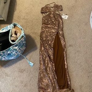 Hello Molly bronze sparkle maxi dress XS